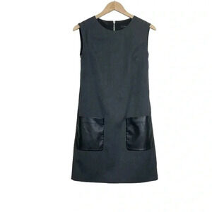 J. Crew Wool Dress Faux Leather Pockets Cap Sleeve Size 00